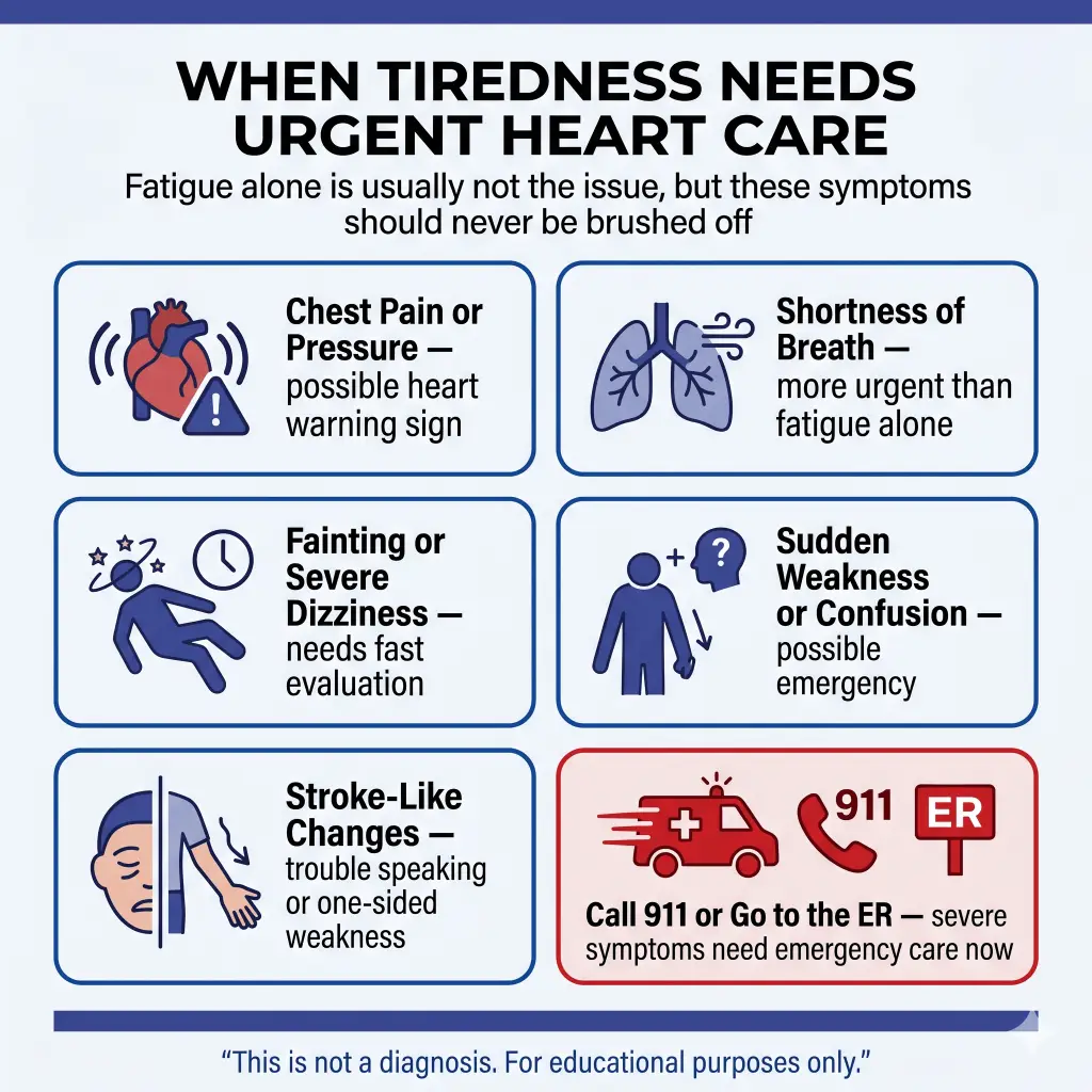 Does High Cholesterol Make You Tired? What It Usually Does, What It Usually Doesn’t, and When to Get Checked 2 Infographic explaining that high cholesterol usually does not directly make a person tired because it is often silent. It compares high cholesterol with common causes of fatigue, noting that cholesterol is usually found through a blood test and relates to long-term heart and vessel risk, while tiredness is more often linked to sleep problems, stress, illness, anemia, thyroid issues, depression, or other medical causes. Educational purposes only.